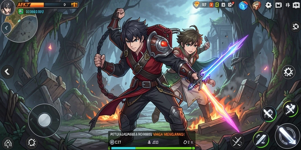 Tampilan gameplay <strong>AFK77</strong> menampilkan aksi seru dengan karakter Anime.