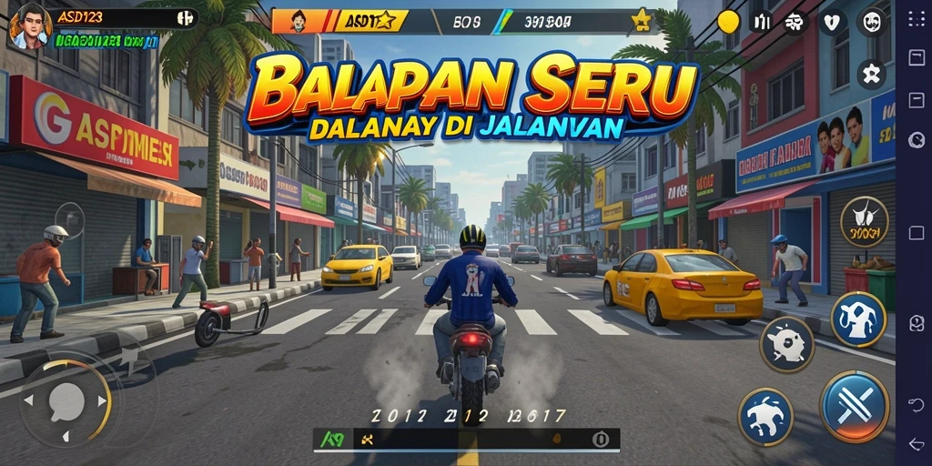 Screenshot menunjukkan balapan seru dengan mobil yang melaju kencang di jalanan.