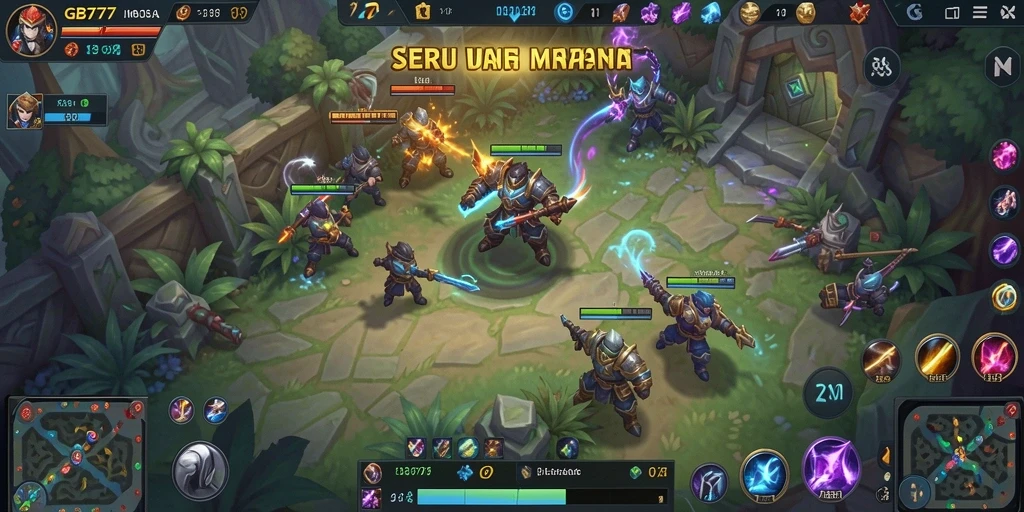 Tampilan gameplay <strong>GB777</strong> dengan pertempuran intens dan strategi tim.