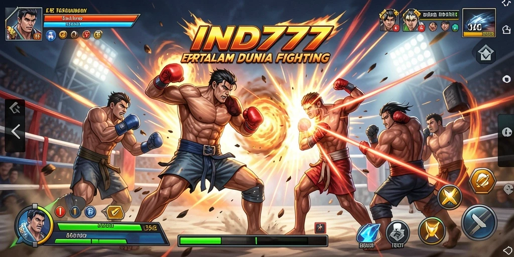 Tampilan gameplay pertarungan dalam IND777 yang menegangkan dan seru.
