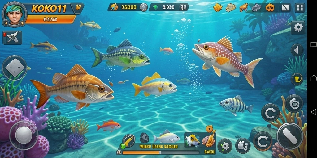 Screenshot KOKO11 menunjukkan aksi menangkap ikan yang seru dan menarik.