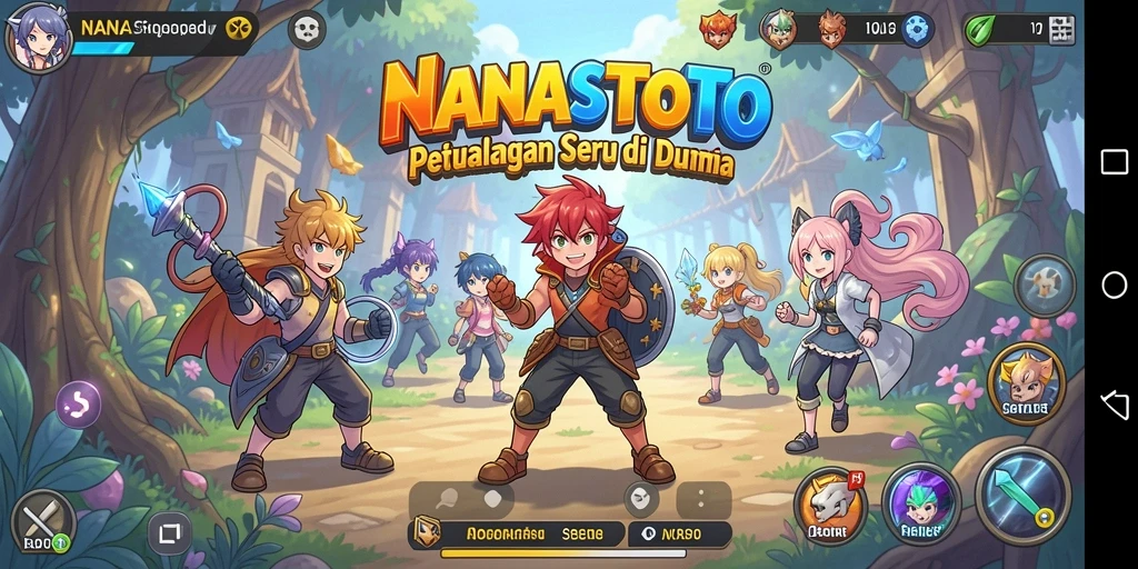 Tampilan gameplay NANASTOTO dengan karakter anime yang beragam.